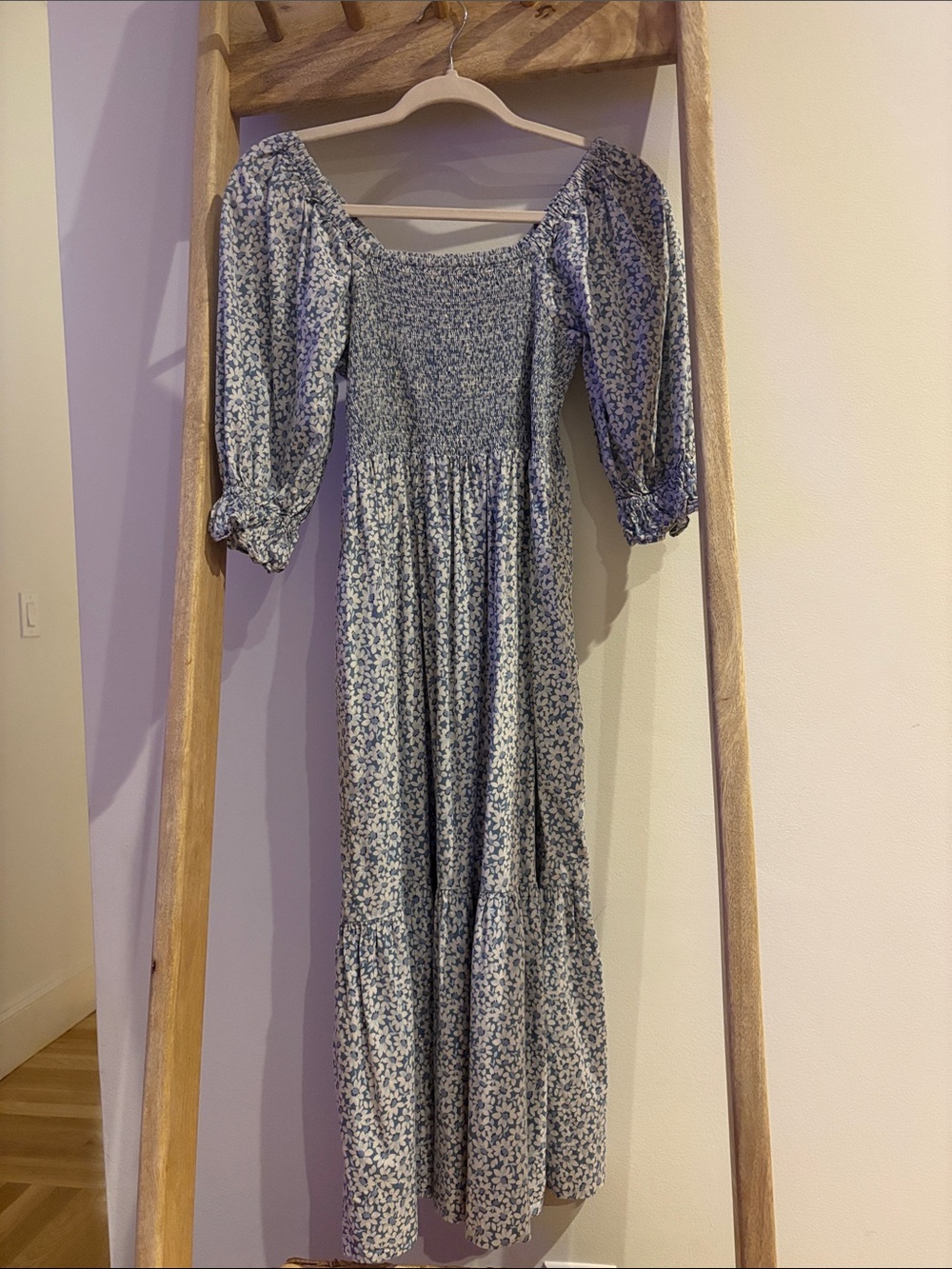 Madewell Light Blue Floral Smocked Midi Dress